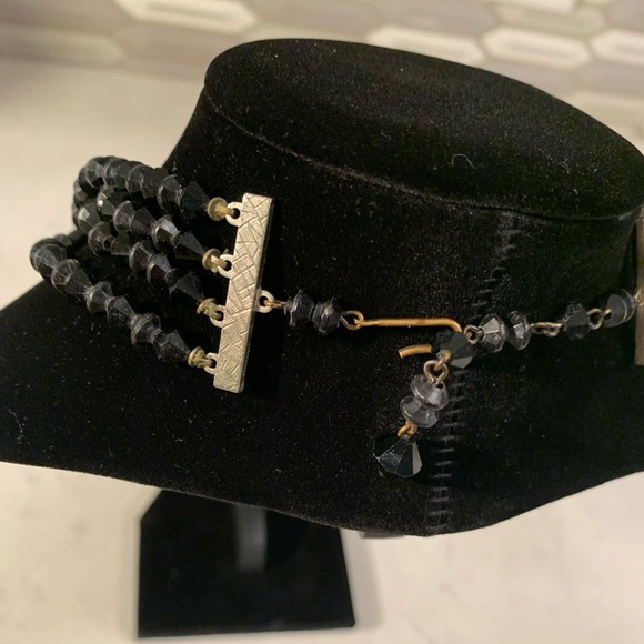 Four Strand Black Glass Beaded Necklace 16’ - Picture 6 of 6